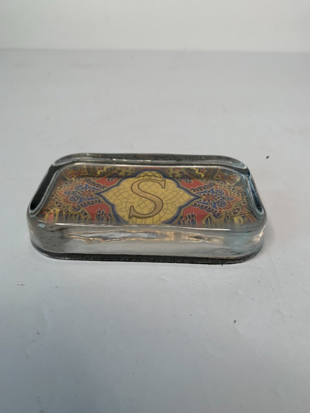 Punch Studio Solid Glass Paperweight Gold Foiled Embossed "S" Monogram - Picture 2 of 5